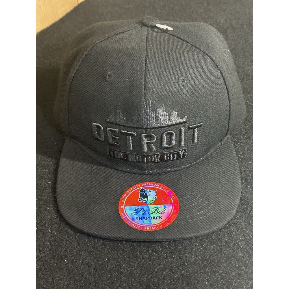 Detroit The Motor City Pit Bull Snap Back Hat/Cap Black Embroidered Nice Clean